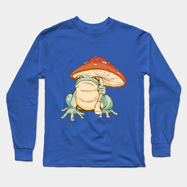 Cottagecore Aesthetic Mushrooms and Frog Long Sleeve T-Shirt by DRIPCRIME Y2K